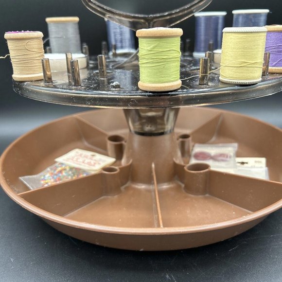 Rotating Brown  Rubbermaid Lazy Susan Sewing Tool Caddy w/ Handle - Picture 3 of 6